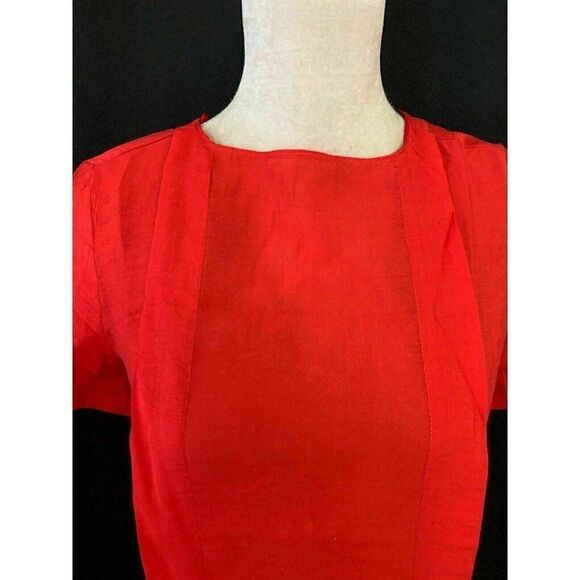 Zara Womens Solid Red Crew Neck Short Sleeve Top Blouse Viscose Nylon Xs - Picture 2 of 7